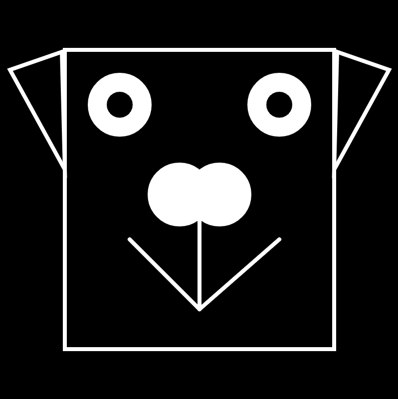 black and white dog made with simple shapes