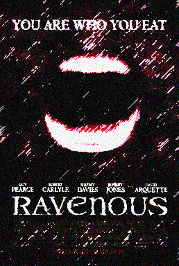 A movie poster 'Ravenous' showing a snarling mouth.
